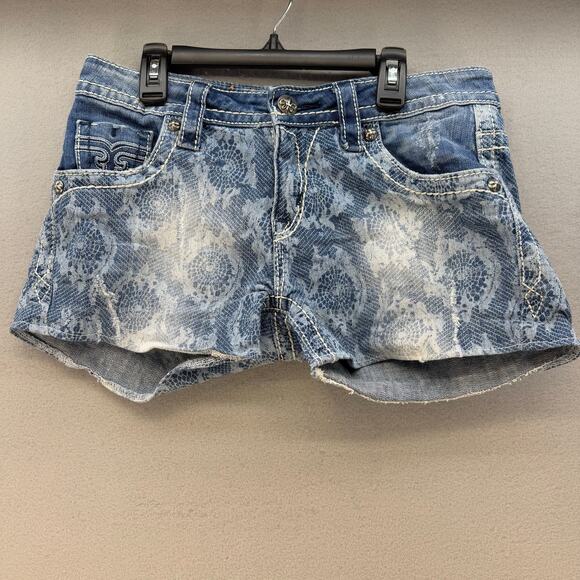 Rock Revival Short Women's 26x3 Light Blue Lace Print Lydia Easy Short Western - Picture 1 of 14